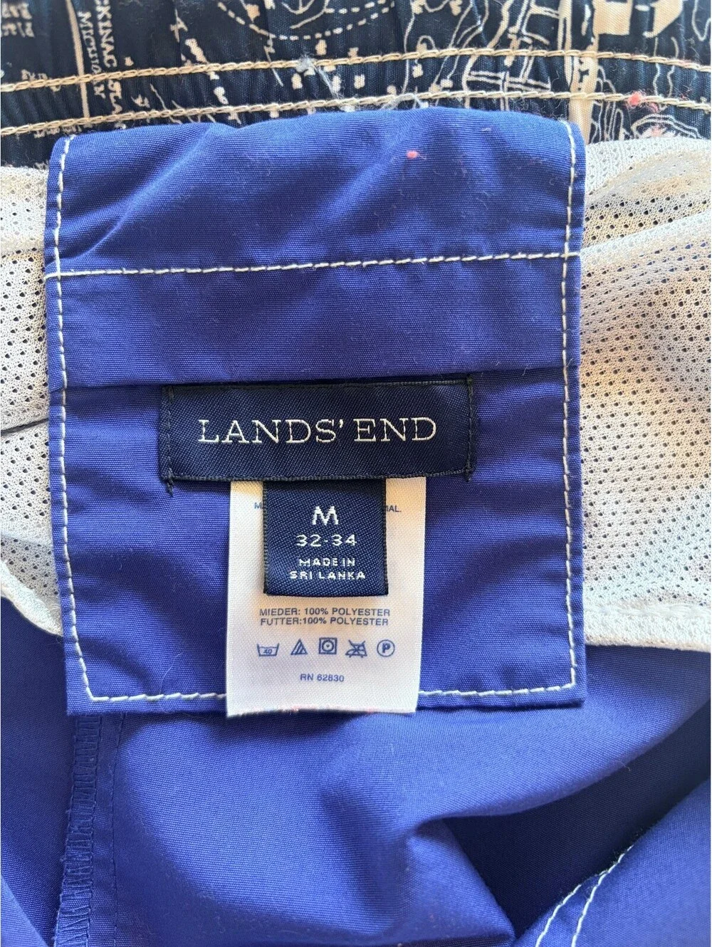 Lands’ End Men’s Swim Trunks Size M 32-34 Navy Blue Board Shorts Drawstring